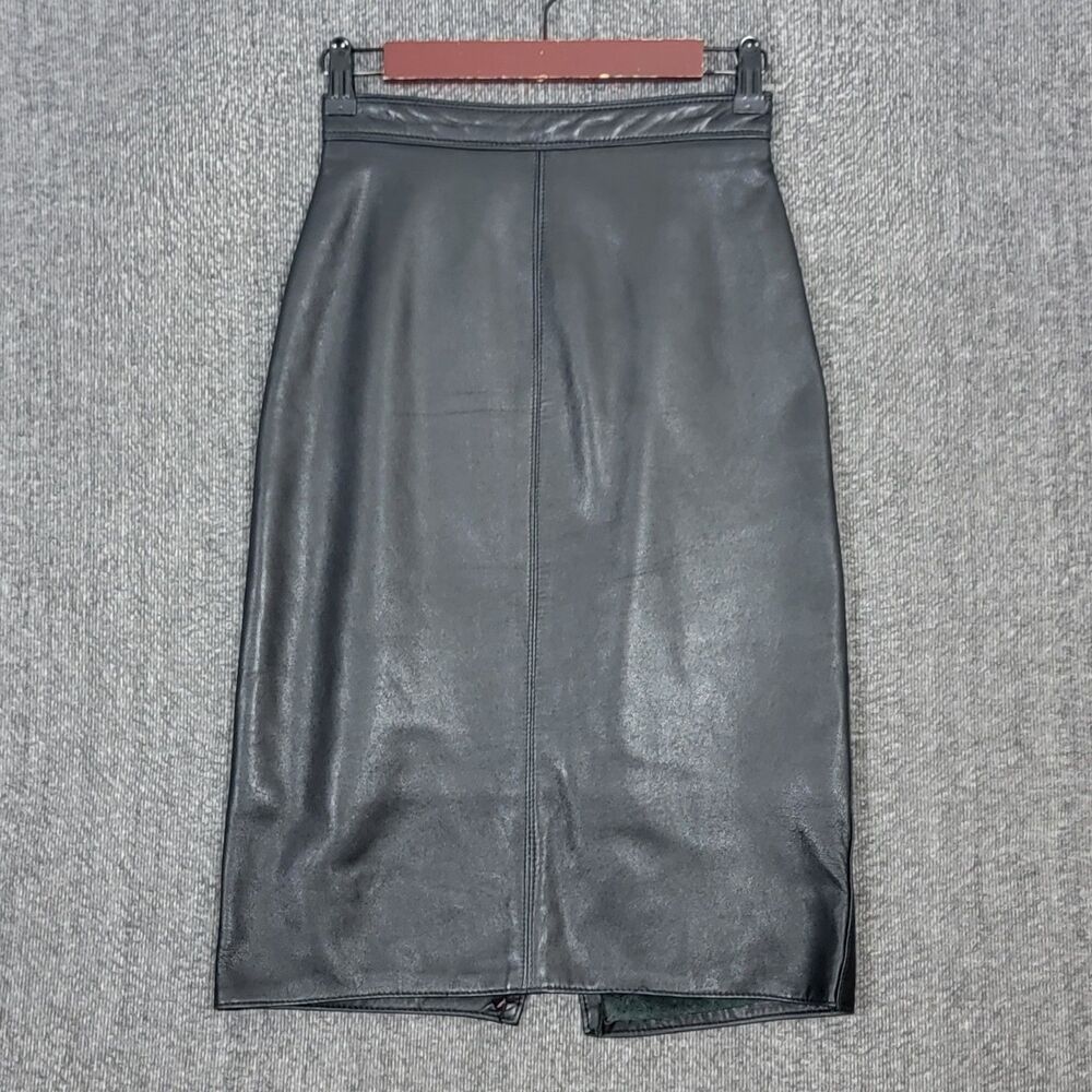Vintage Lillie Rubin Leather Skirt Womens 4 Black Lined Goth Career Pencil Midi